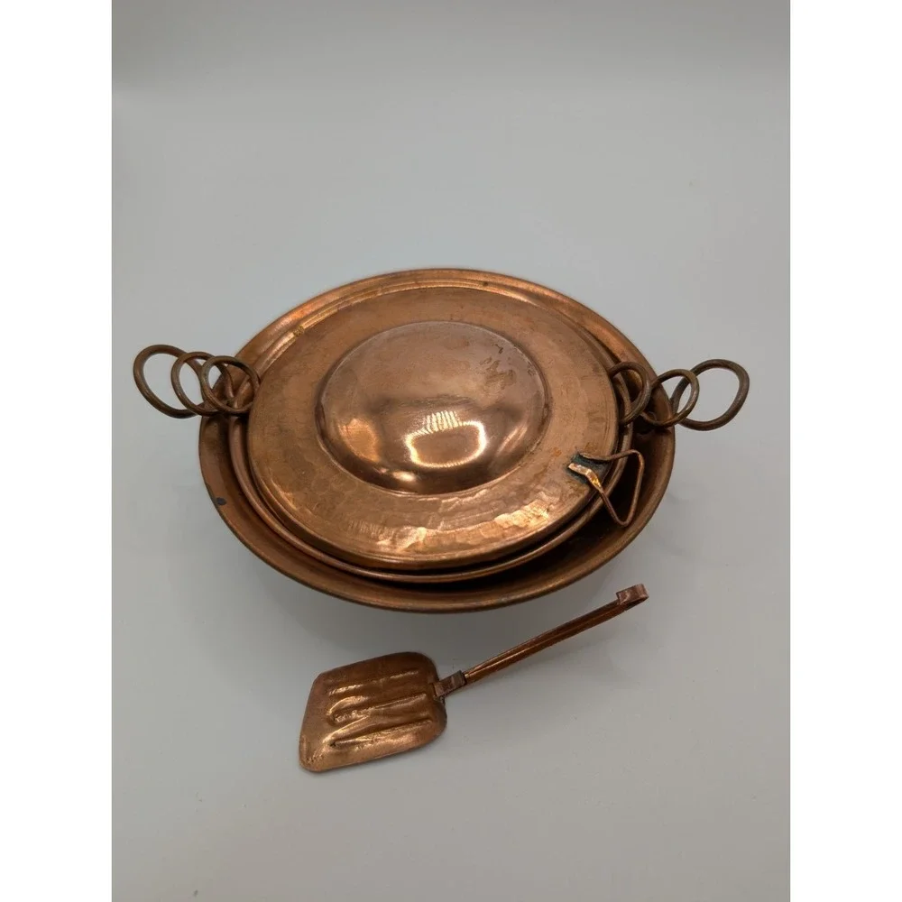 Vintage Mini Small Copper Pans Set 3 Mexican Style Cazo Pans Hammered 5 inch